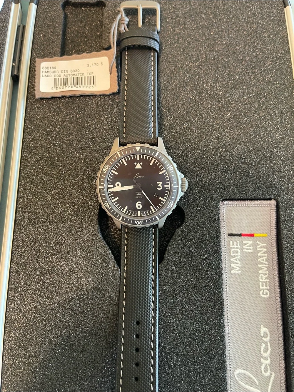 Laco Hamburg Din 8330 Limited Edition Pilot Watch, gray stainless steel case